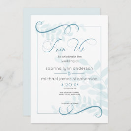 モダン淡い色の葉シックなアクセントティール（緑がかった色）ブルー 招待状