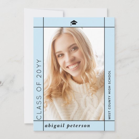 モダン淡い色の2025年卒業写真の青クラス 案内状 (正面)