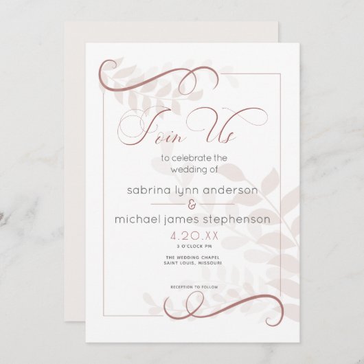 モダン淡い色のFolidsシックなアクセント 招待状 (正面/裏面)