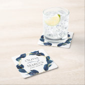 モダン深いインディゴブルーと金ゴールドフレーム スクエアペーパーコースター (インサイチュ)