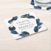 モダン深いインディゴブルーと金ゴールドフレーム スクエアペーパーコースター (アングル)