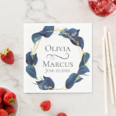 モダン深いインディゴブルーと金ゴールドフレーム スタンダードランチョンナプキン (インサイチュ)