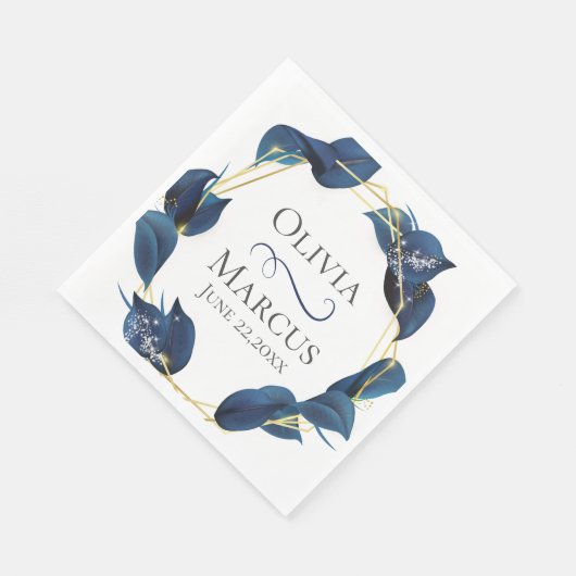 モダン深いインディゴブルーと金ゴールドフレーム スタンダードランチョンナプキン (角)