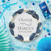 モダン深いインディゴブルーと金ゴールドフレーム ペーパープレート (パーティー)