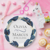 モダン深いインディゴブルーと金ゴールドフレーム ペーパープレート (パーティー)