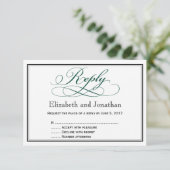 モダン深いグリーンスク結婚リプライ 招待状 (スタンド正面)