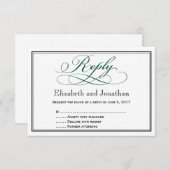 モダン深いグリーンスク結婚リプライ 招待状 (正面/裏面)