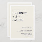 モダン深いネイビーブルー&クリームズ結婚ーズ 招待状 (正面/裏面)