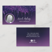 モダン深いパープルグリッタードリップ美しい写真 名刺 (正面/裏面)