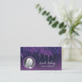 モダン深いパープルグリッタードリップ美しい写真 名刺 (スタンド正面)