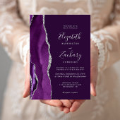 モダン深いパープルシルバーアゲ結婚ート 招待状