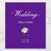 モダン深いパープル鮮やかコットン結婚ズ ワインラベル (シングルラベル)