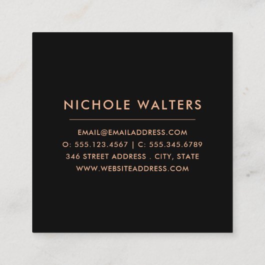 モダン深いブラックフェイクフォイル円 |バラ金ゴールド スクエア名刺 (裏面)
