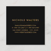 モダン深いブラックフェイクフォイル円 |金ゴールド金ゴールド スクエア名刺 (裏面)