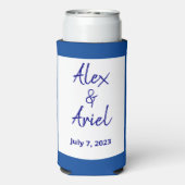 モダン深いブルーとホワイト結婚ズ スリム缶クーラー (Seltzer裏面)