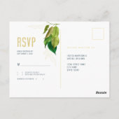 モダン深いブルーエレガントリーフ結婚式RSVP ポストカード (裏面)