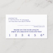 モダン深いブルーホワイト美しいはっきりしたサロン ロイヤリティカード (裏面)