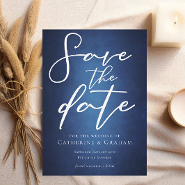 モダン深いブルーミニマリストウォーターフロント セーブザデート