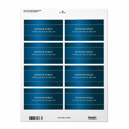 モダン深いブルー金ゴールド文字名テンプレート出荷 ラベル (フルシート)