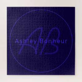 モダン深い紫色 |名カッコいい前&モノグラム ジグソーパズル