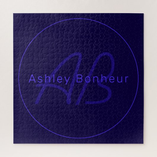 モダン深い紫色 |名カッコいい前&モノグラム ジグソーパズル (縦)