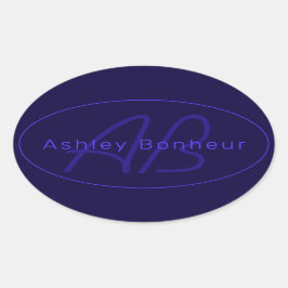 モダン深い紫色 |名カッコいい前&モノグラム 楕円形シール