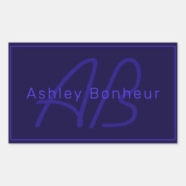 モダン深い紫色 |名カッコいい前&モノグラム 長方形シール