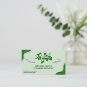 モダン清掃サービスロゴかわいいトレンディーグリーン 名刺 (スタンド正面)