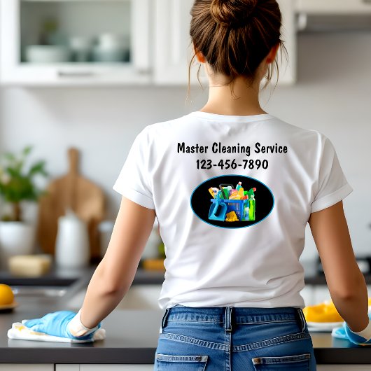 モダン清掃サービス女性スタッフ作業用シャツ Tシャツ