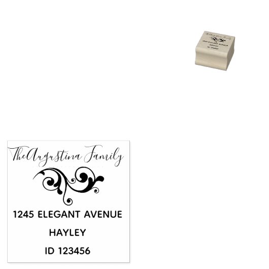 モダン渦巻き黒差出人住所 ラバースタンプ (押印)