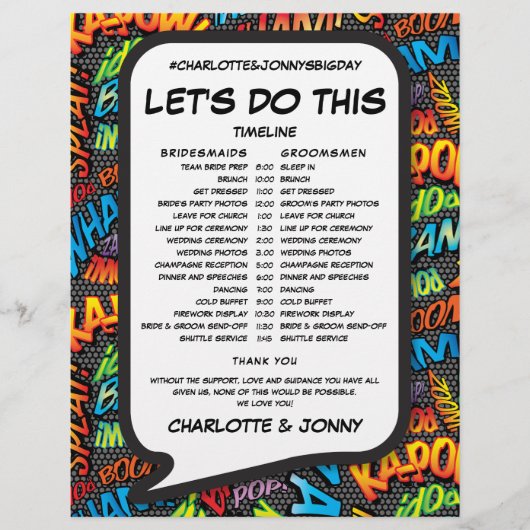 モダン漫画ブックの結婚スケジュールのタイムライン (正面)