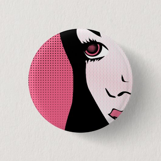 モダン漫画ポップ・アートのブックアートオブウーマン顔 缶バッジ (正面)