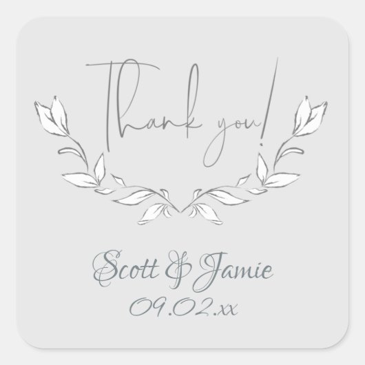 モダン灰色の白い花 スクエアシール (正面)