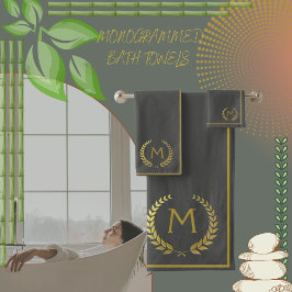 モダン炭金ゴールドシックエレガントモノグラーム バスタオルセット