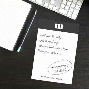 モダン無地のミニマル白黒カスタムモノグラム ポストイット