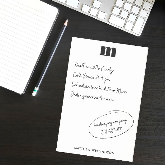 モダン無地のミニマル白黒カスタムモノグラム ポストイット