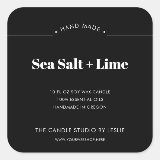 モダン無地のミニマル黒包装用キャンドル スクエアシール (正面)