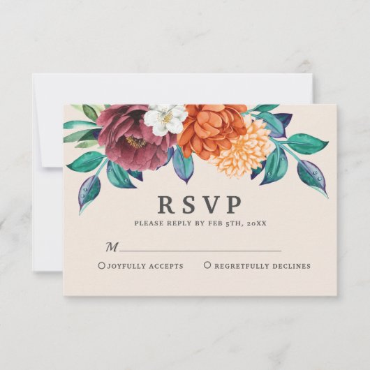 モダン焼きオレンジテラコッタ秋の結婚式 出欠カード (正面)