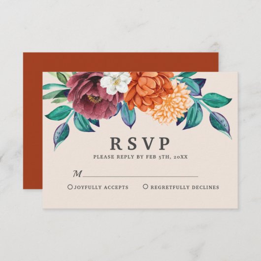 モダン焼きオレンジテラコッタ秋の結婚式 出欠カード (正面/裏面)