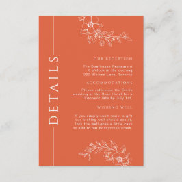 モダン焼きオレンジ色のフローラ結婚の詳細挿入 エンクロージャーカード