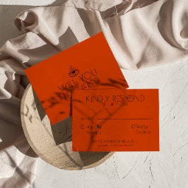 モダン焼けオレンジ洋ユニーク洋結婚砂漠 出欠カード