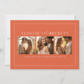 モダン焼けオレンジ結婚色サンキューカード サンキューカード (正面)