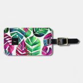 モダン熱帯の水葉色モノグラム ラゲッジタグ (正面横)