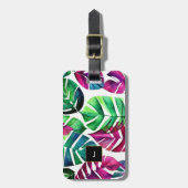 モダン熱帯の水葉色モノグラム ラゲッジタグ (正面縦)