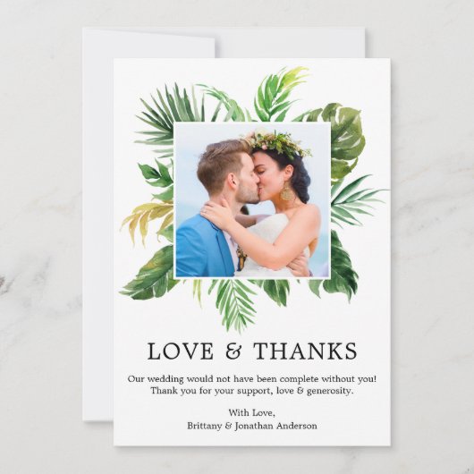 モダン熱帯の緑の愛と感謝していの結婚愛 サンキューカード (正面)