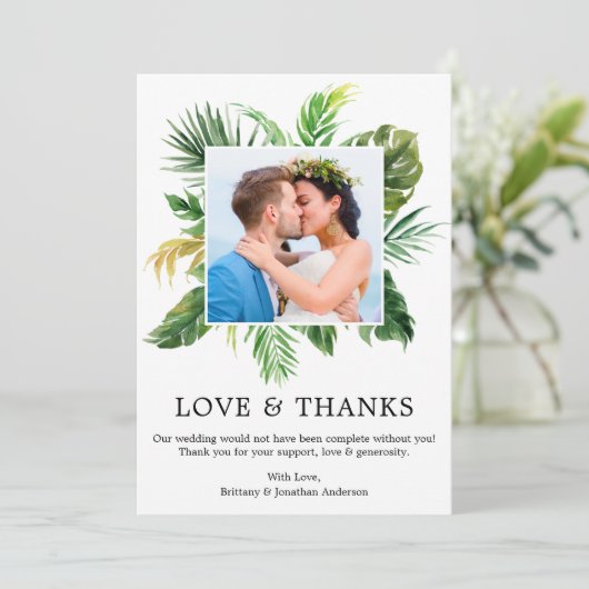 モダン熱帯の緑の愛と感謝していの結婚愛 サンキューカード (スタンド正面)