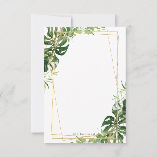 モダン熱帯の緑の金ゴールド結婚の食事の選択 出欠カード (裏面)
