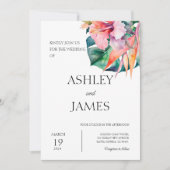 モダン熱帯の花結婚の緑 招待状 (正面)