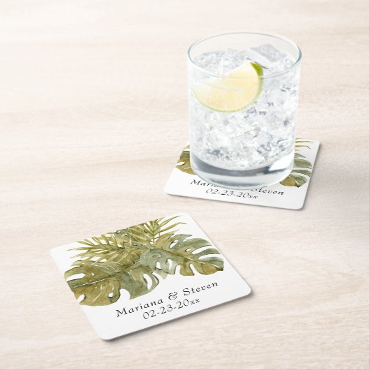 モダン熱帯葉の乾燥パーム結婚ズ スクエアペーパーコースター (インサイチュ)
