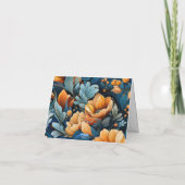 モダン燃えたオレンジとブルーのフローラ結婚の サンキューカード (裏面)